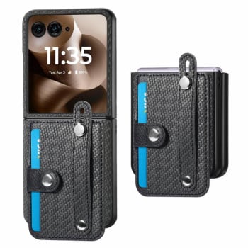 Противоударный чехол Wristband Kickstand Card для Motorola Razr 60 Ultra - черный