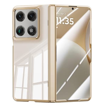 Прозорий чохол Escase з пружинним шарніром та вбудованою плівкою на Motorola Razr Fold 5G — золотий