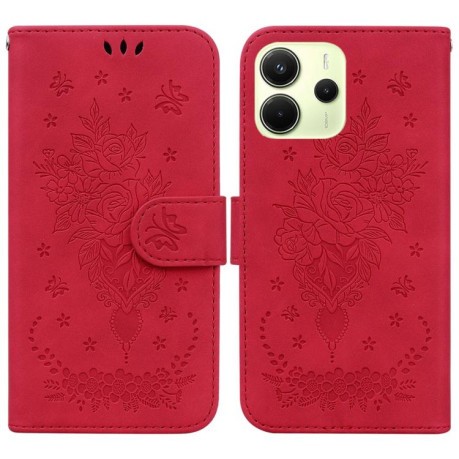 Чохол-книжка Butterfly Rose Embossed для Xiaomi Redmi Note 14 4G 164.48mm - червоний