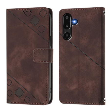 Чехол-книжка Skin-feel Embossed для на Samsung Galaxy M16 5G Global - коричневый