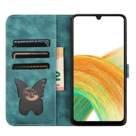 Чохол-книжка з тисненням Butterfly Cat м'яка фактура з магнітним хлястиком на Samsung Galaxy S25 FE 5G - блакитний