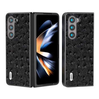 Противоударный кожаный чехол ABEEL Genuine Leather Ostrich Texture для Samsung Galaxy Fold 5 - черный