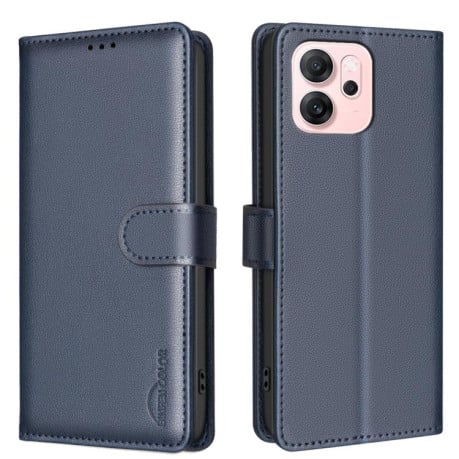 Чехол-книжка Litchi Texture RFID Anti-theft Leather на OPPO Reno14 F 5G - синий