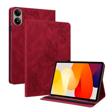 Чехол-книжка Butterfly Flower Embossed Leather на Xiaomi Redmi Pad 2 / Xiaomi Redmi Pad SE 11 2025 - красный
