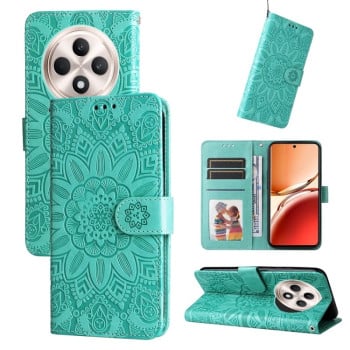 Чехол-книжка Embossed Sunflower для OPPO Reno12 F/12 FS- зеленый