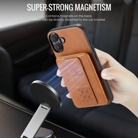 Чехол Fierre Shann Oil Wax Cow Leather Card Holder на iPhone 16 - коричневый