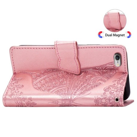 Чехол-книжка Butterfly Love Flower Embossed для iPhone 16e - розовое золото