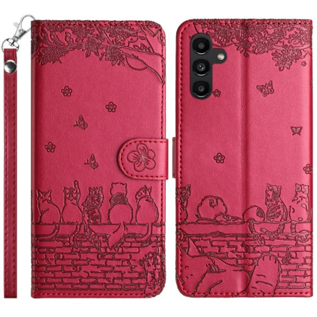 Чохол-книжка Cat Embossing Pattern Samsung Galaxy S24 FE 5G - червоний