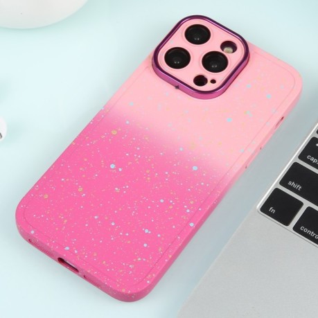 Противоударный чехол Gradient Starry Silicone Phone Case with Lens Film для iPhone 15 Plus - розово-красный