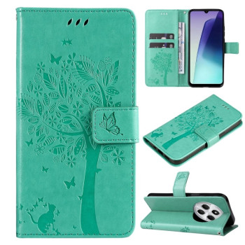 Чехол-книжка Happy Cat Pattern для Xiaomi Redmi 14C 4G/Poco C75/Redmi A4 5G - зеленый