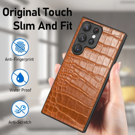 Протиударний чохол Crocodile Grain для Samsung Galaxy S23 Ultra 5G - коричневий