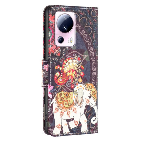 Чохол-книжка Colored Drawing Pattern для Xiaomi 13 Lite / Civi 2 - Flowers Elephant