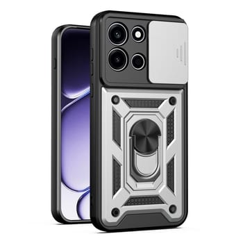 Чехол со шторкой на камеру Sliding Camshield и подставкой на OnePlus Nord 6 5G — серебристый