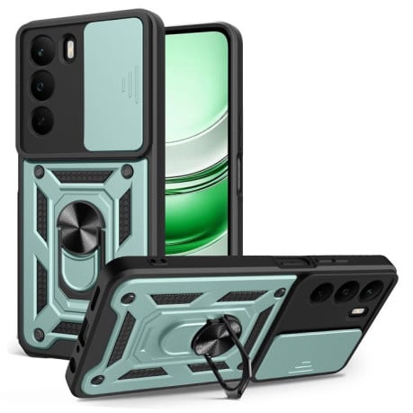 Чехол со шторкой на камеры Sliding Camshield и кармашком для карт на Realme C71 4G - зеленый