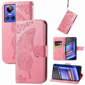 Чехол-книжка Butterfly Love Flower Embossed для Realme GT Neo 3 - розовый