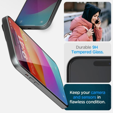 Захисне гартоване скло Spigen Alm Glass Fc для iPhone 15 Black