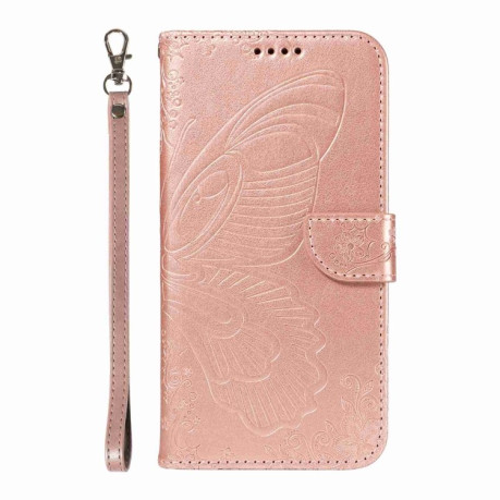 Чехол-книжка Swallowtail Butterfly Embossed Leather для Xiaomi Poco F6 - розовое золото
