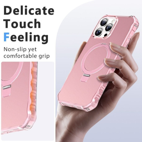 Противоударный чехол Solid Color Wave MagSafe Holder для iPhone 16 Pro Max - розовый