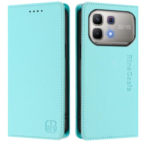 Чехол-книжка RC01 Dual-Folded Magnetic Suction RFID Leather на Infinix Note 60 / 60 Pro — мятно-зелёный