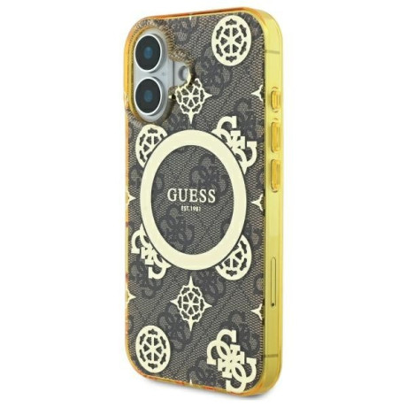 Оригинальный чехол Guess IML Peony On 4G Background MagSafe для iPhone 16  - Brown