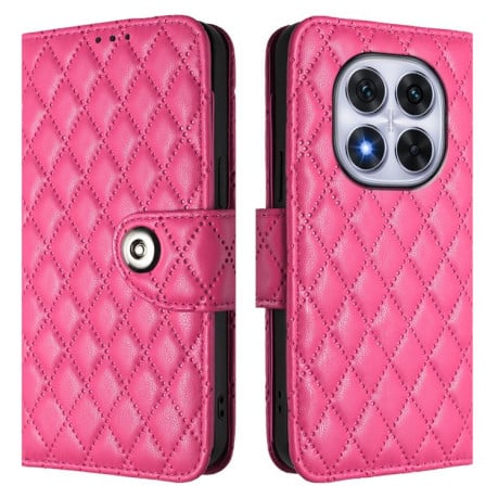Чохол-книжка Rhombic Texture Flip Leather для Xiaomi Redmi Note 14 Pro 4G - пурпурно-червоний