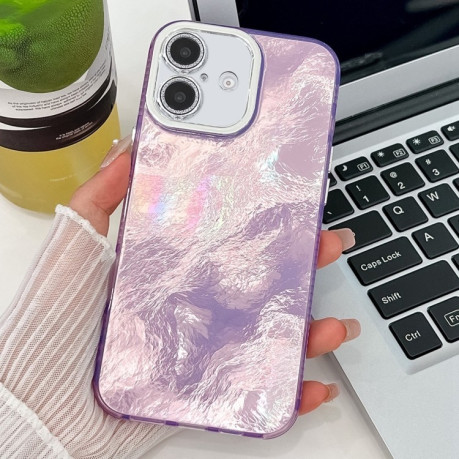 Противоударный чехол Plating Glitter Texture TPU with Lens Film для iPhone 16 Plus - Purple Tinfoil Texture