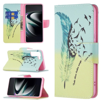 Чехол-книжка Colored Drawing Pattern для Samsung Galaxy S22 Plus 5G - Feather