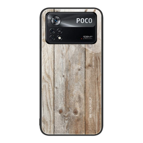 Противоударный чехол Wood Grain Glass на Xiaomi Poco X4 Pro 5G - серый