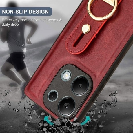 Противоударный чехол Wristband Leather Back для Xiaomi Redmi Note Redmi Note 14S/ 13 Pro 4G / POCO M6 Pro 4G - красный
