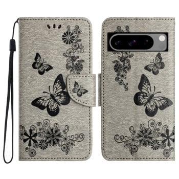 Чохол-книжка з тисненням &quot;метелика&quot; та магнітним хлястиком на Google Pixel 8 Pro - сірий