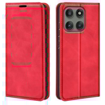 Чехол-книжка в стиле Retro мягкое покрытие Skin Feel деловой дизайн на Motorola Edge 60 Pro - красный