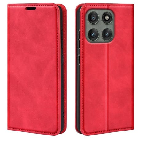 Чехол-книжка Retro Skin Feel Business Magnetic на Motorola Edge 60 Pro - красный