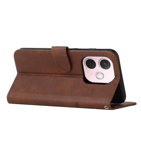 Чехол-книжка со строчкой и фактурой Calf на OPPO A5 Pro 5G Global - коричневый