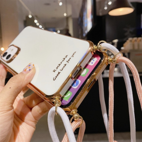 Противоударный чехол Electroplating with Lanyard для iPhone 11 Pro Max - розовое золото