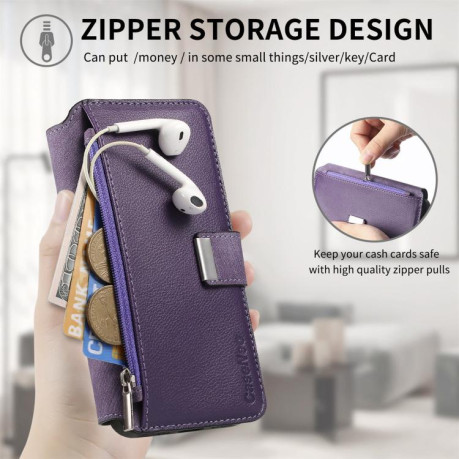 Чехол-книжка CaseNeo MagSafe RFID Anti-theft Zipper Wallet Retro Leather для Realme GT 7 Pro - фиолетовый