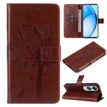 Чохол-книжка Tree &amp; Cat Embossed Pattern для OPPO A60 4G - кавовий
