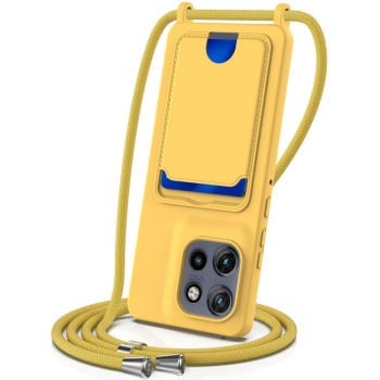 Силиконовый чехол Integrated Card Bag Solid Color Liquid Silicone на Motorola Edge 50 Neo / 60 Neo — жёлтый