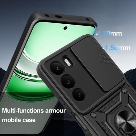 Чехол со шторкой на камеры Sliding Camshield и кармашком для карт на Realme C71 4G - серебристый
