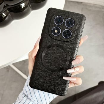 Противоударный чехол CD Magsafe Magnetic Litchi Texture для Xiaomi Redmi Note 14 Pro 4G - черный