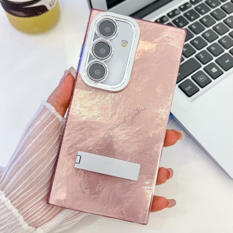Протиударний чохол Plating Glitter Texture TPU with Lens Film для Samsung Galaxy S25 5G - Pink Tinfoil Texture