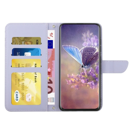 Чехол-книжка Butterfly Peony Embossed для OnePlus 12R 5G Global - фиолетовый