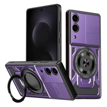Противоударный чехол Armor Rotating Holder MagSafe на Samsung Galaxy S25 Edge 5G - фиолетовый