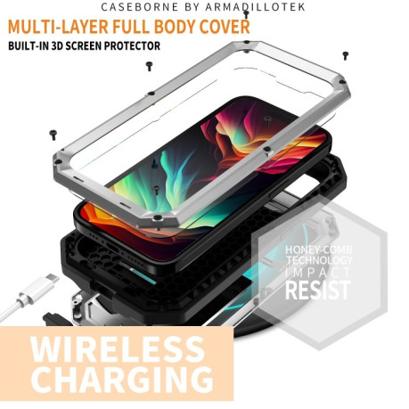 Противоударный чехол R-JUST Sliding для iPhone 15 Pro Max - серебристый