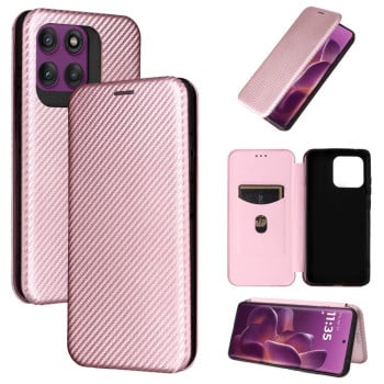 Чохол-книжка Carbon Fiber Texture на Motorola Edge 60 Pro - рожевий