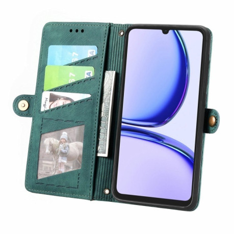 Чехол-книжка Geometric Zipper Wallet Side Buckle Leather для Realme Note 50 - зеленый