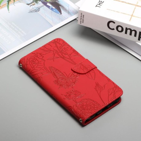 Чехол-книжка Embossed Butterfly для Samsung Galaxy M16 5G - красный