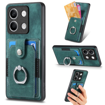 Чехол Retro Skin-feel Ring Card Wallet для Xiaomi Redmi Note 13 5G - зеленый