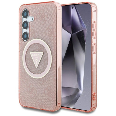 Оригинальный чехол Guess 4G Glitter Triangle Buttons на Samsung Galaxy S25 - Pink