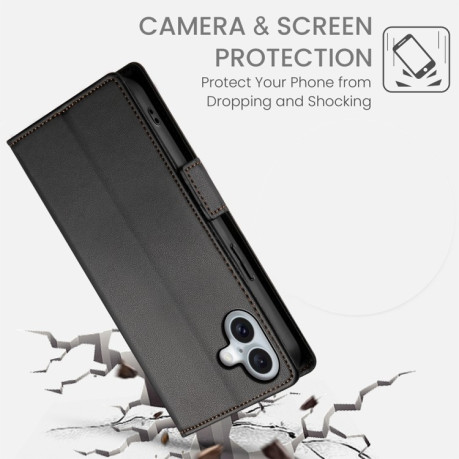 Чехол-книжка Side Buckle Magnetic Frosted Leather для iPhone 16 Plus - черный