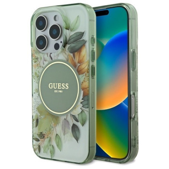 Оригінальний чохол Guess IML Flower &amp; Tonal Circle MagSafe для iPhone 16 Pro - green